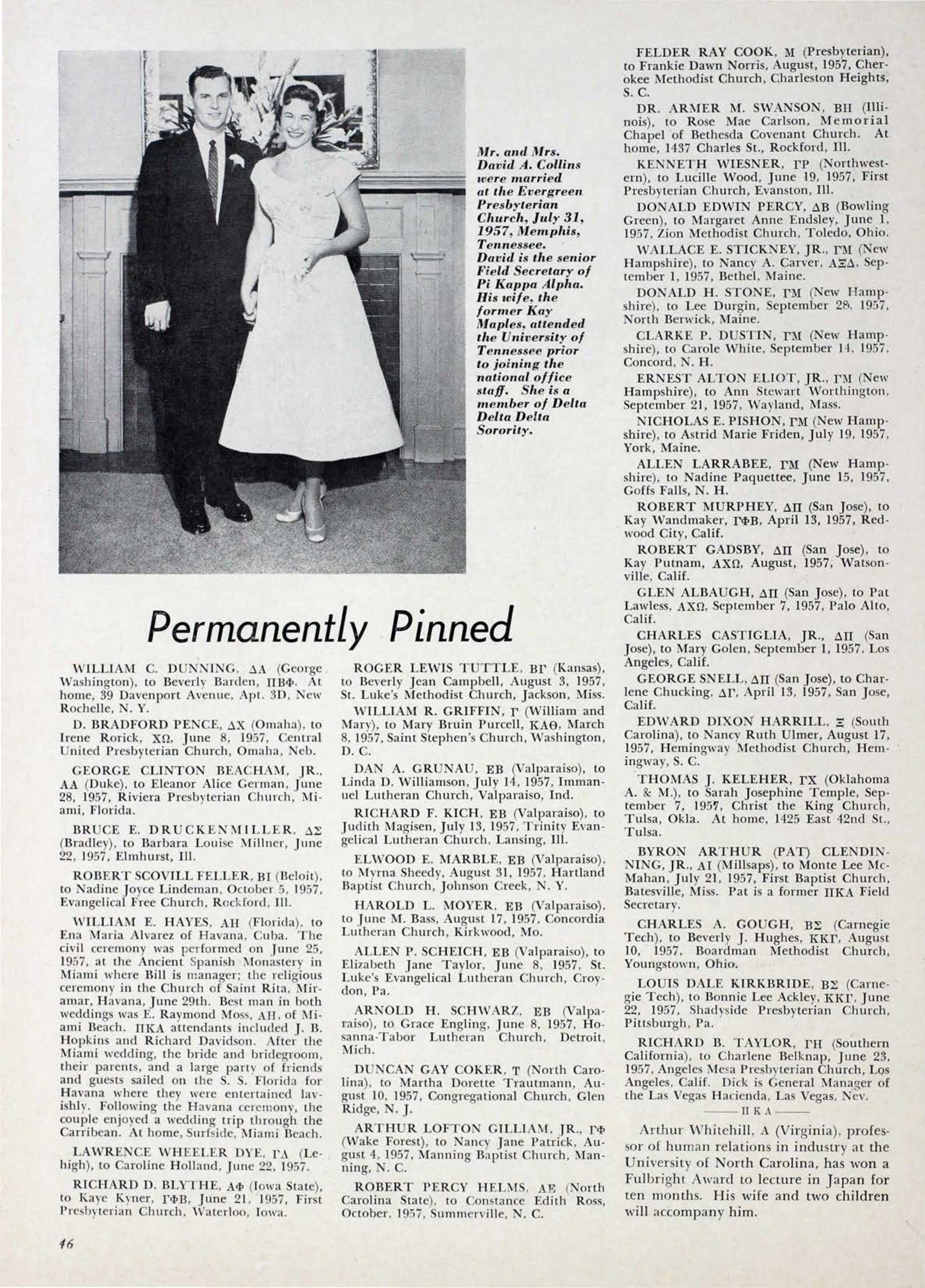 Permanently Pinned, December 1957